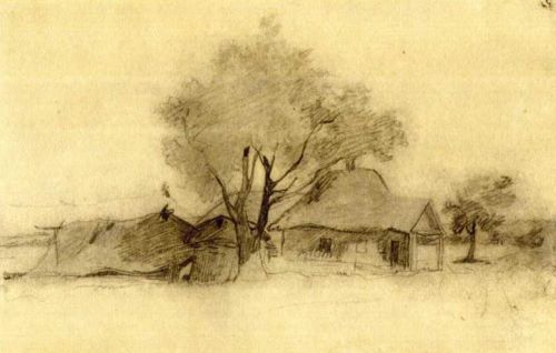 Taras Shevchenko. Peasant yard. Pencil. 1845.  (Тарас Шевченко. Селянське подвір’я. Начерк. Олівець. 1845 р.)