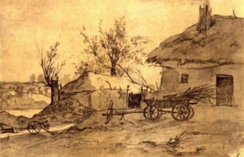  Taras Shevchenko. Peasant yard. Paper, watercolor, 1845. (Тарас Шевченко. Селянське подвір’я. Папір, акварель, 1845).