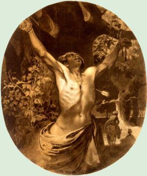 Taras Shevchenko. St. Sebastian. Sepia and white. 1856  (Тарас Шевченко. Св. Себастіян. Сепія, білило. 1856).