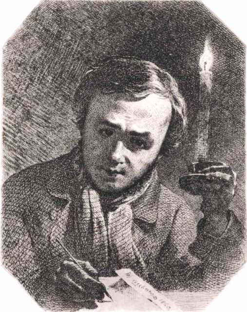 Taras Shevchenko, Self-portrait with a candle, 1845 