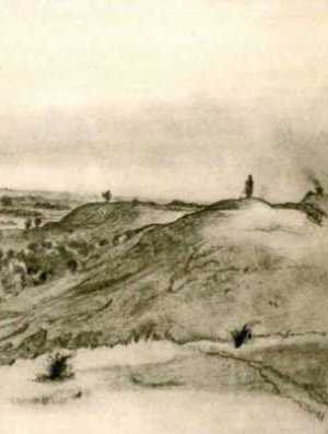 Taras Shevchenko. View of Village on the Orelya River. Detail. Pencil. 1845 (Тарас Шевченко. На Орелі (село). Фрагмент. Олівець. 1845).
