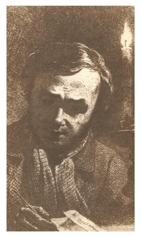 Taras Shevchenko. Self-Portrait by Candle-Light. Detail. Etching, aquatint. 1860 (Тарас Шевченко. Автопортрет з свічкою, фрагмент. Офорт, акватинта. 1860)