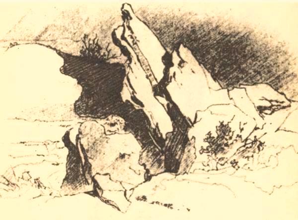 Taras Shevchenko. Rocks. Detail. Pencil. 1851 (Тарас Шевченко. Скелі, фрагмент. Олівець. 1851).