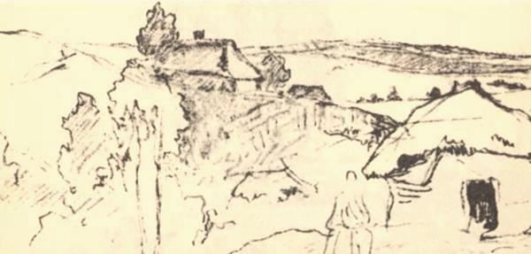 Taras Shevchenko. Rural Scene. Detail. Pencil. 1846 (Тарас Шевченко. Сільський краєвид. Фоагмент. Олівець. 1846).