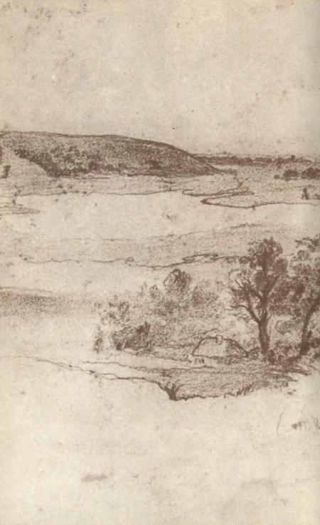 Taras Shevchenko. Landscape with Ancient Stone Images. Detail Pencil. 1845 (Тарас Шевченко. Краєвид з кам’яними бабами, фрагмент. Олівець. 1845).