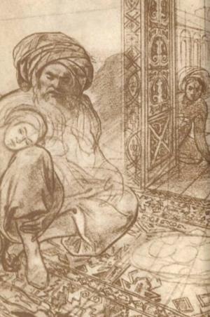 Taras Shevchenko. In a Harem. Detail. Pencil. 1858. (В гаремі, фрагмент. Олівець, 1858).