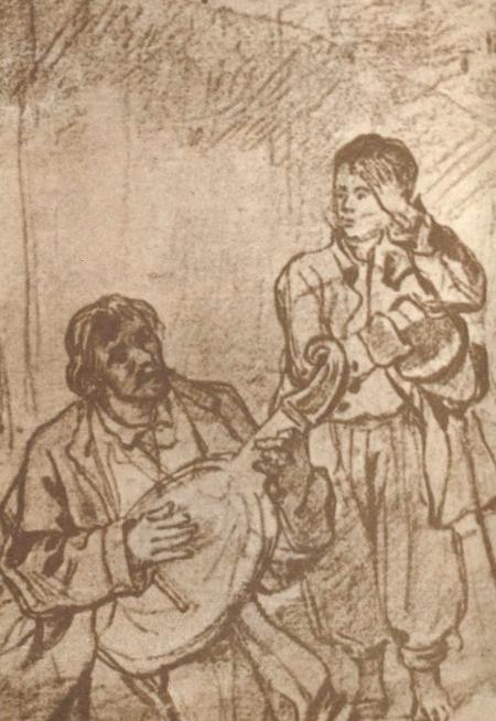 Taras Shevchenko. Blind Man or The Captive. Detail. Pencil. 1843 (Тарас Шевченко. Сліпий. Фрагмент. Олівець. 1843).