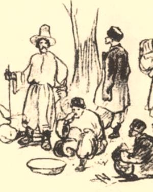 Taras Shevchenko. Peasants. Detail. Pencil. 1846.