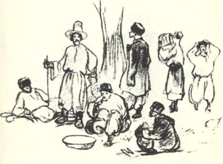 Taras Shevchenko. Peasants. Pencil. 1846.