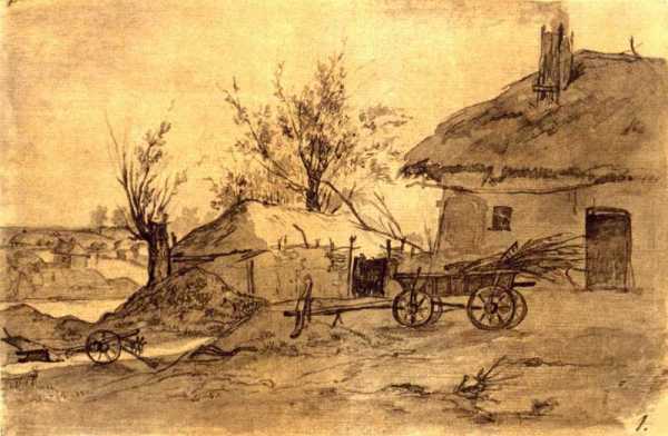 Taras Shevchenko. Peasant Barnyard. Water-colour. 1845 (Тарас Шевченко. Селянське подвір’я. Акварель. 1845).