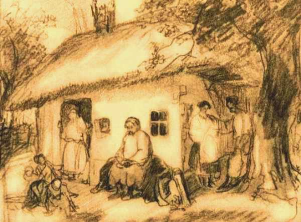 Taras Shevchenko. Peasant Family. Sketch. Pencil. 1843 (Тарас Шевченко. Селянська родина. Ескіз. Олівець. 843).